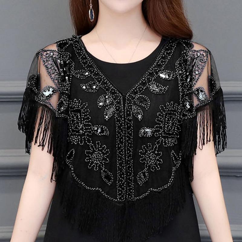 Chal Fluido de Lentejuelas y Perlas Estilo Retro de los Años 20 para Mujer Vestido de Novia con Banquete Escenario Fiesta