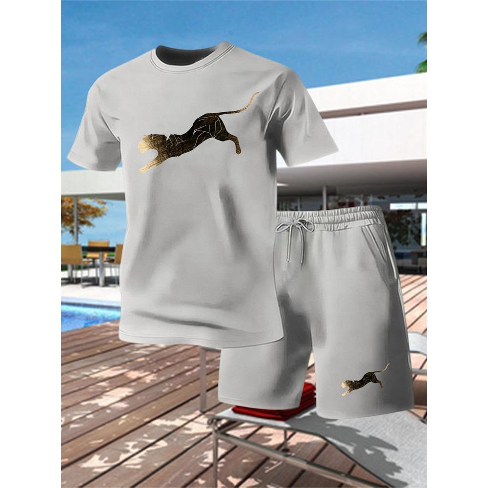Summer Outdoor Sports Set Men's Breathable T-shirt and Shorts Casual Fashion Two Piece Set