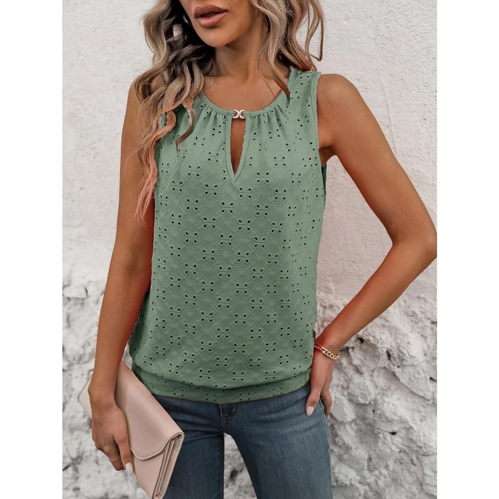

Ladies Elegant Sleeveless Vest -Semi Transparent Round Neck Lightweight Top Medium Stretch Casual Sleeveless Butterfly Pattern Non Transparent XS зелений