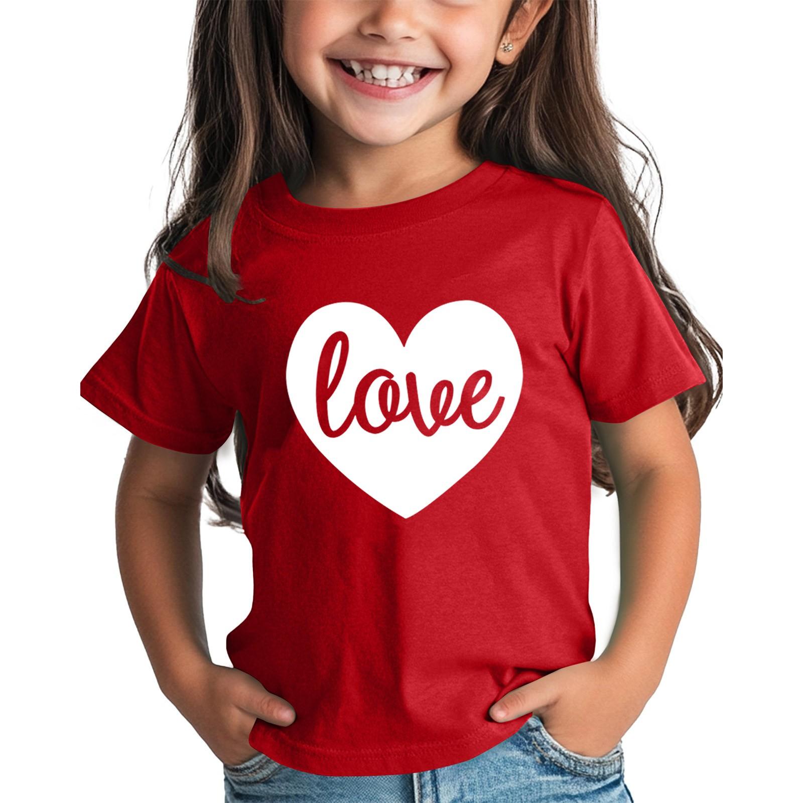 

Рубашка на День святого Валентина для малышей, девочек и мальчиков, милые футболки с сердечками, детские футболки на День святого Валентина 140 красный