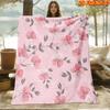 1pc 2D Flat Printing Spring And Summer New Arrival Pink Floral Pattern Digital Print Blanket, All-Season Use, Casual Throw, 100% Polyester Fiber Soft 