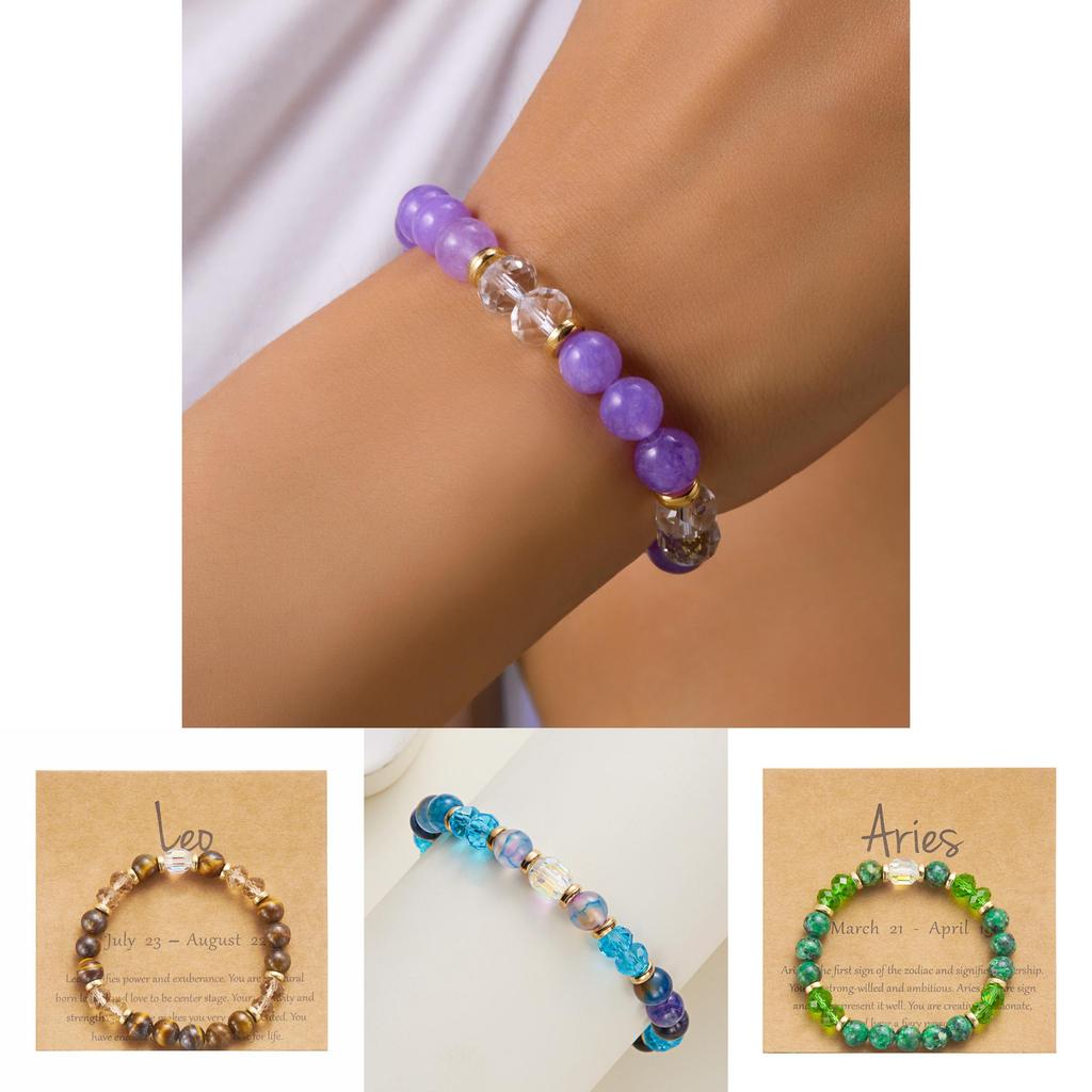 Twelve Constellation Colorful Natural Stone Crystal Beaded Bracelet Gift For Men And Women