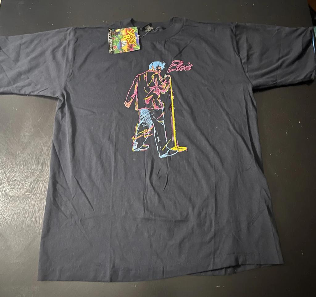 Vintage Sherry's Best Lined Sleeve Elvis Presley Puff Design 100% Cotton T-shirt Mens Tees Top, Size: XL