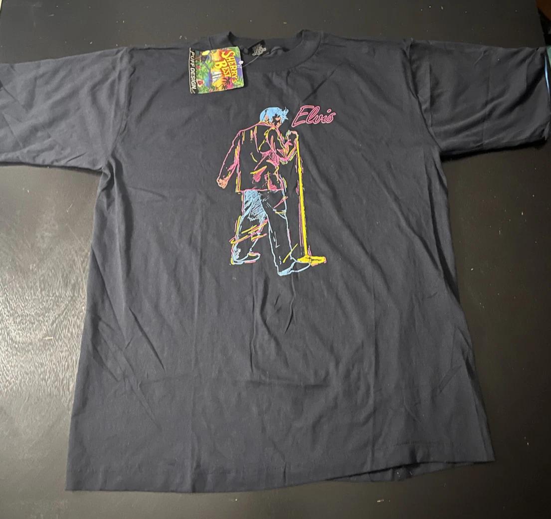 

Vintage Sherry s Best Lined Sleeve Elvis Presley Puff Design 100% Cotton T-shirt Mens Tees Top, Size: XL S