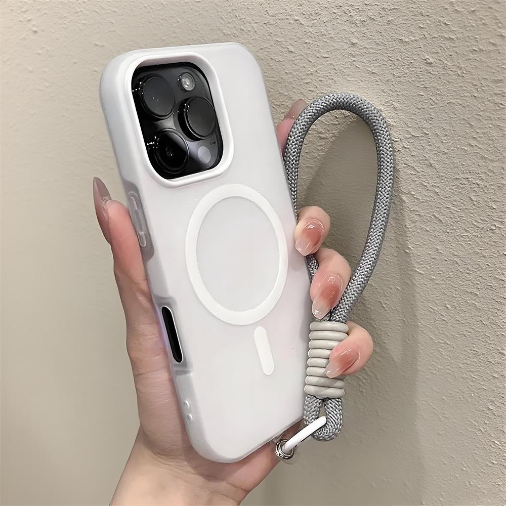 Couleur bonbon 2 en 1 Dragonne pour poignet et main Étui magnétique pour iPhone 17 16 15 14 Plus 13 12 Pro Max 11 pour Coque Magsafe Avec dragonne