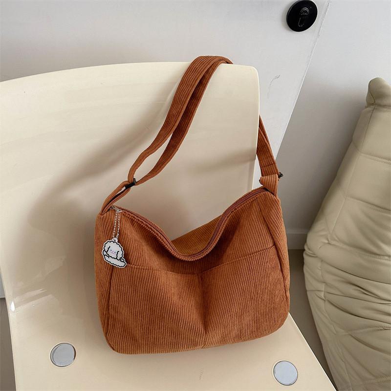 Crossbody Tote Womens Bag Corduroy Soft Textured For School Commute Essentials