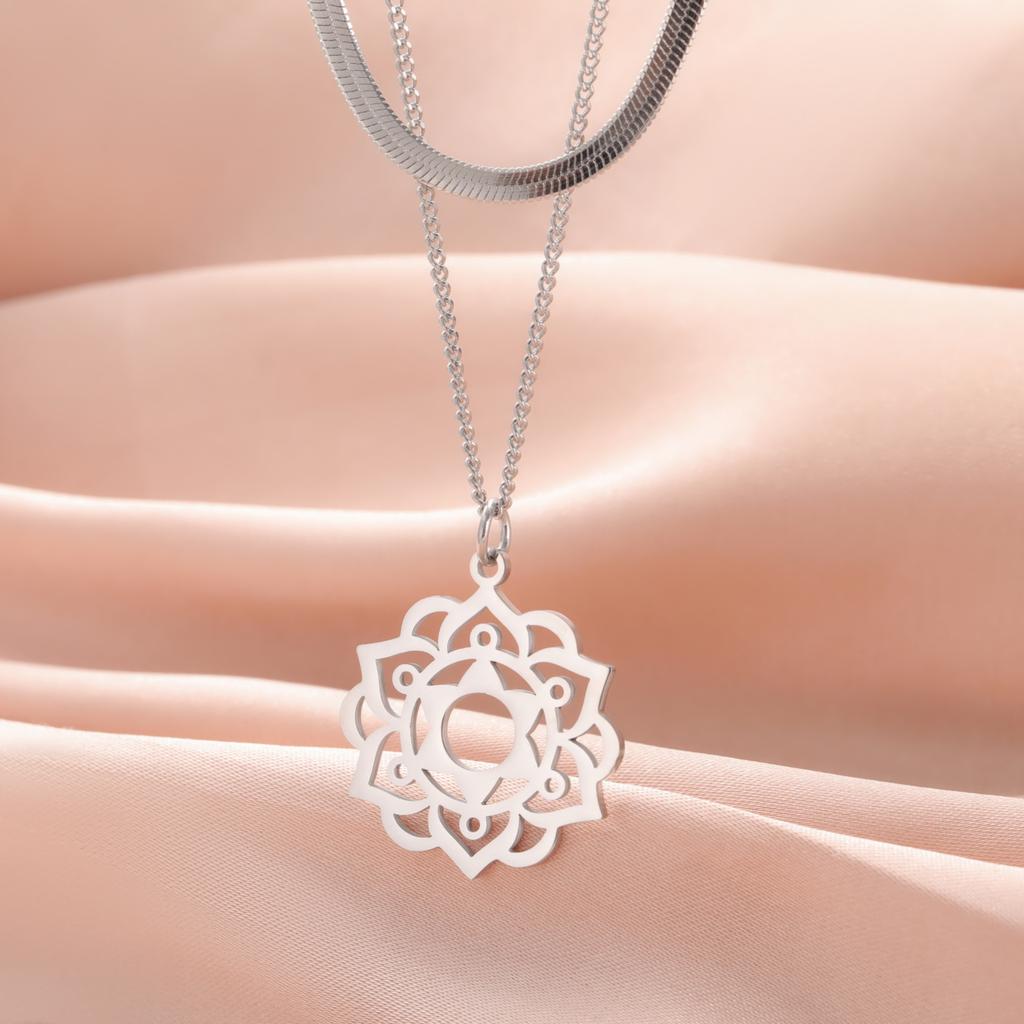 LIKGREAT Yoga Lotus Necklaces Stainless Steel Flower of Life Pendant Women Girls Mandala Healing Buddha Spiritual Chakra Jewelry