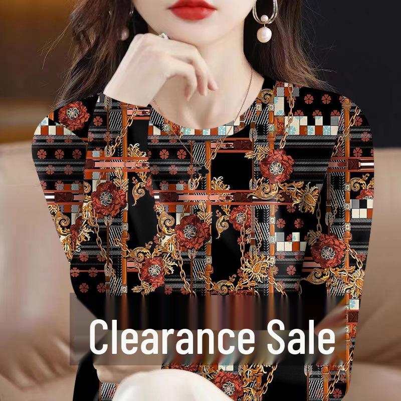 Elegant Floral Long-Sleeve Age-Defying Autumn/Winter Women s Milk Silk Top XL (105-120 lbs)