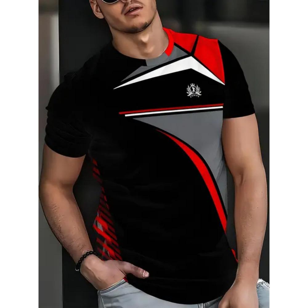 Summer Round Neck 3D Gradient Print Top Fashionable Casual Short Sleeved Men's T-shirts