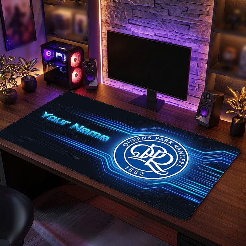 Queens Park Rangers Custom Large Mouse Pad, Personalized Name Text Print, Football Logo Non‑Slip Desk Mat Gaming Gift