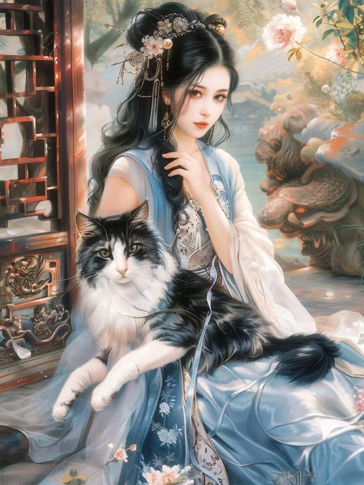 Chinese Diamond Painting Ancient Style Beauty Full Diamond Mosaic New Series Art Embroidery Cat Embroidery Set Home Decoration