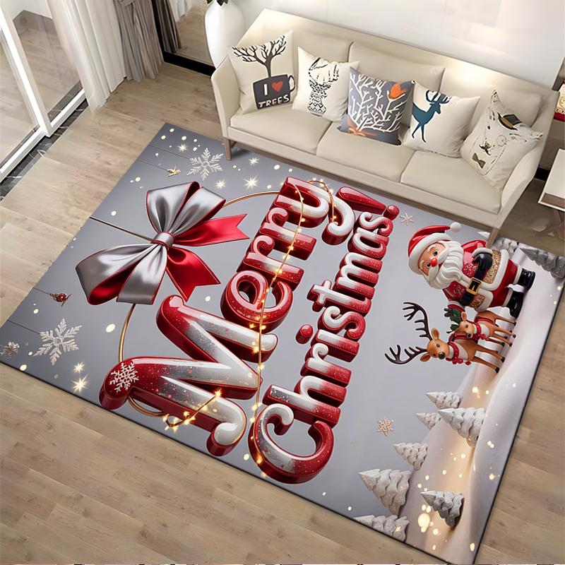 Festive Santa and Reindeer Design Rug Non-slip rug suitable for living room and bedroom sofas