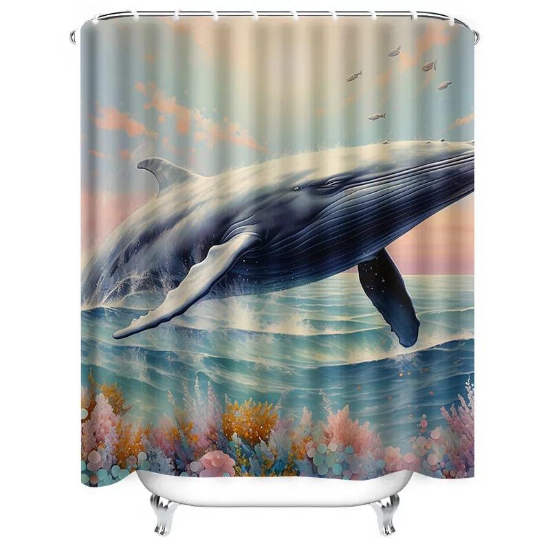 Mystic Ocean Whale Waterproof Shower Curtain with Artistic Deep Sea Design and High-Quality Material for Bathroom Decor