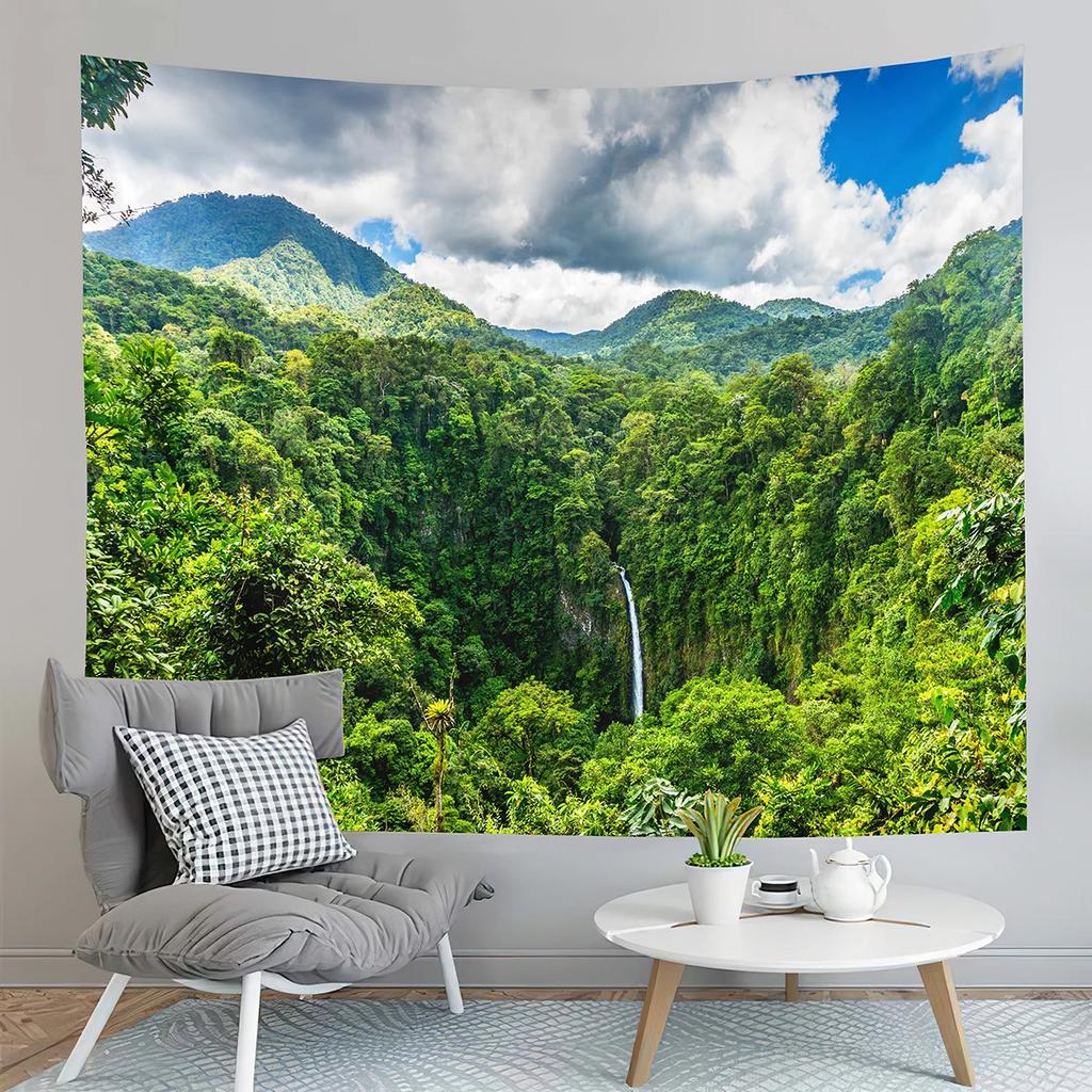 Jungle Tapestry Natural Foggy Forest Tapestry Mountain Forest Tapestry Art Wall Hanging Home Living Room Bedroom Dorm Tapestries
