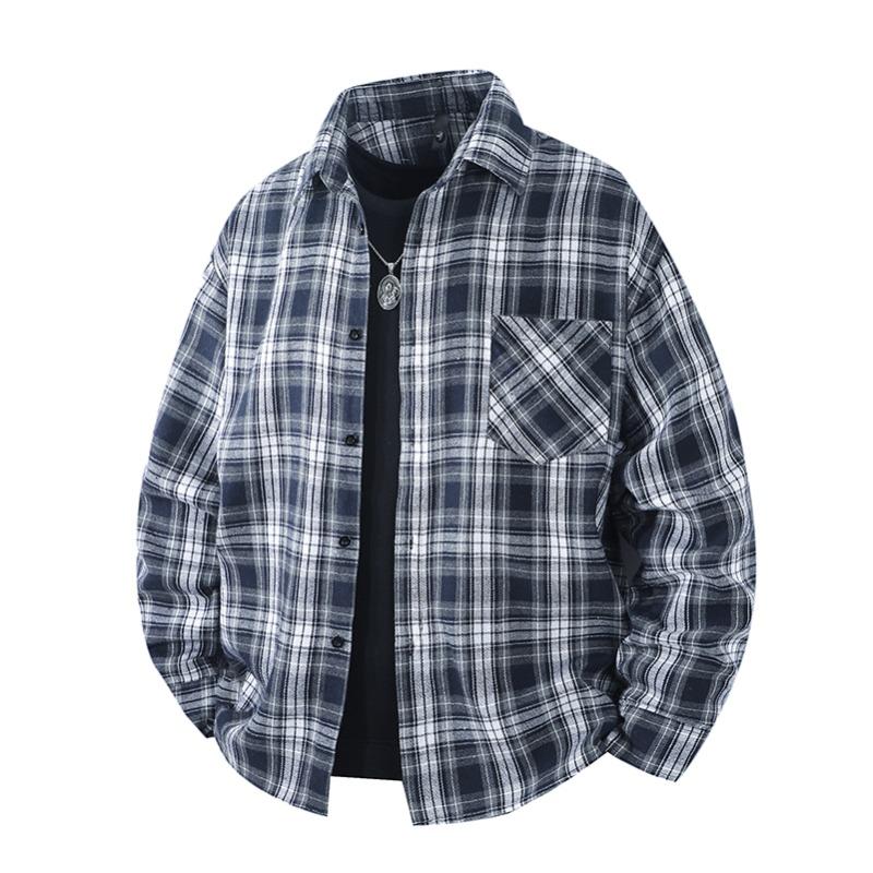 Black White Plaid Shirt Men's Korean Trendy Casual Teen Couple Shirt Handsome Versatile Wool Coat