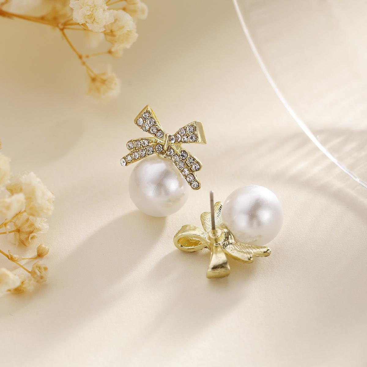 Elegant Pearl Bow Tassel Earrings