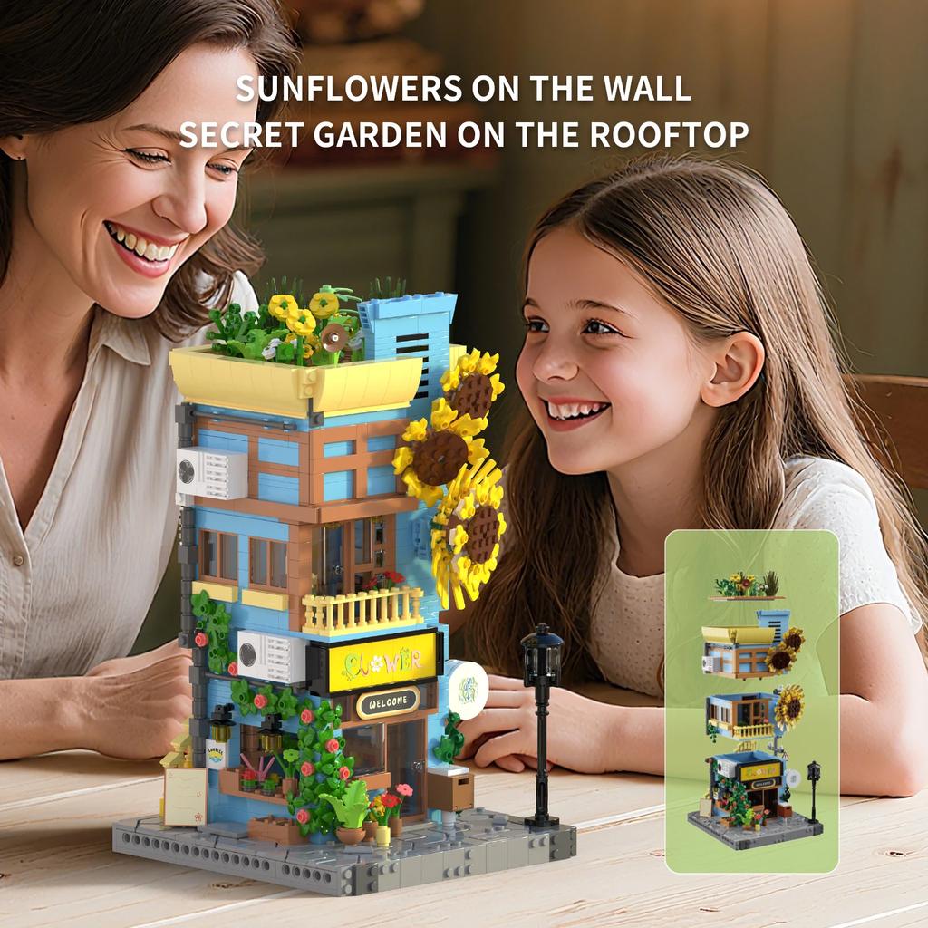1580PCS Flower House Building Blocks Sunflower Detached House Model Bricks Desktop Decoration Kids DIY Toys Holiday Gifts