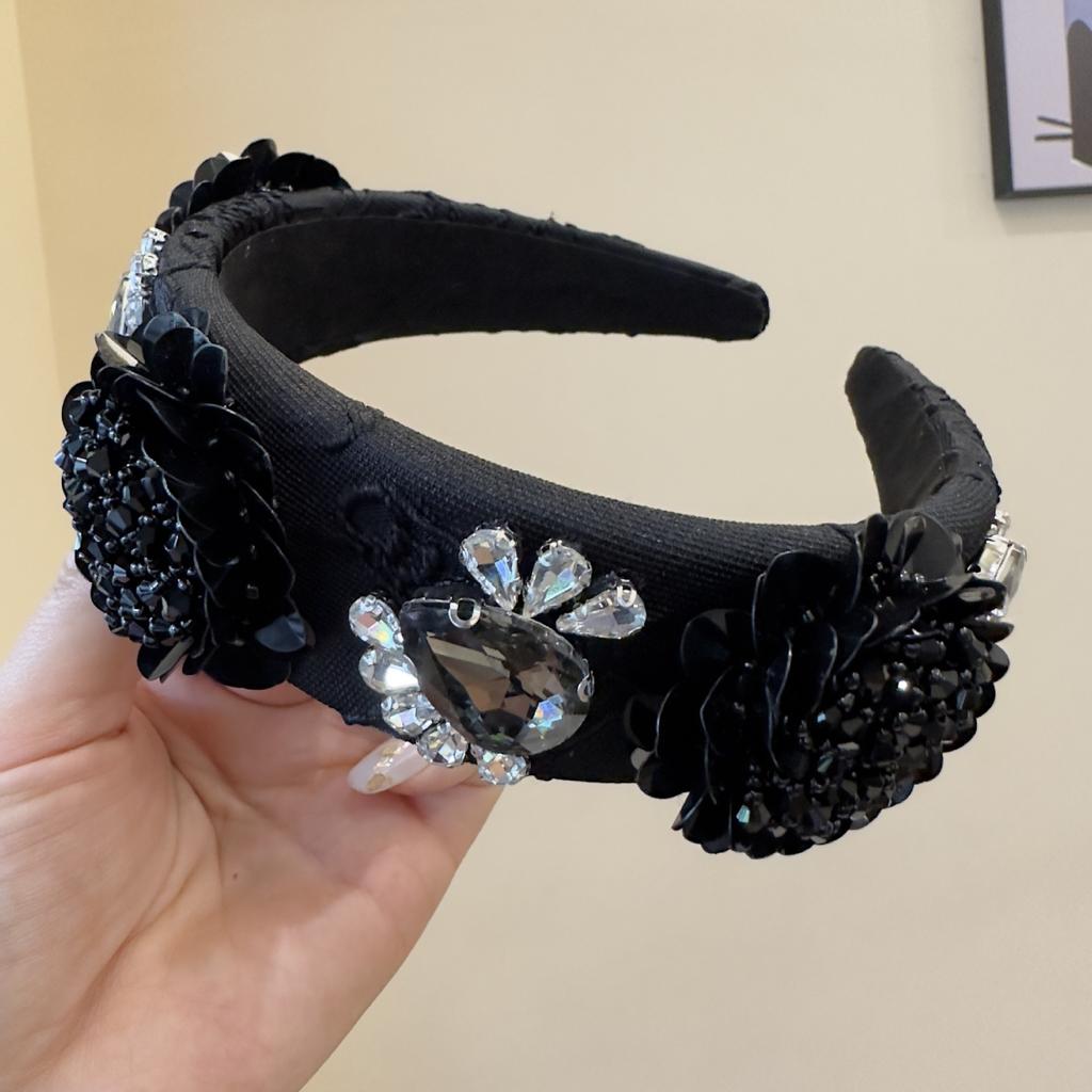 Rhinestone Crystal Diamond Headbands for Women Fashionable Handmade Wide Hair Hoops Beaded Bling HairBand Hair Accessories