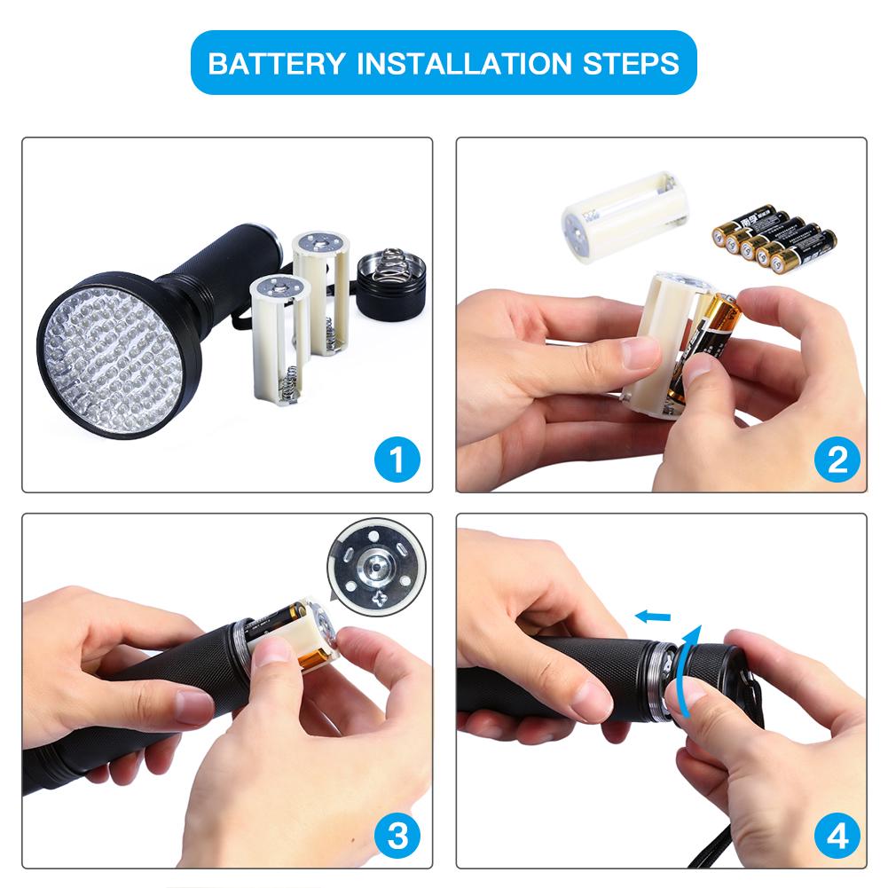 UV 100 LED Mor Işık Akrep 395 400nm Mor Fener Tespit Meşale Işığı