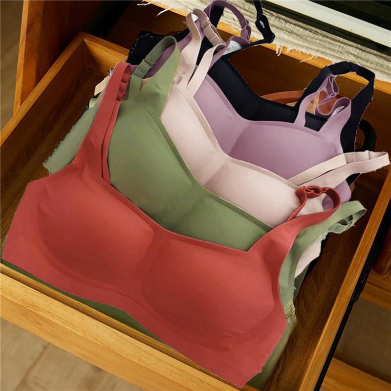 French Square Neck Jelly Strips Bra Soft Support No Steel Ring No Trace Thin Gather Underwear Women'S Comfortable Bra
