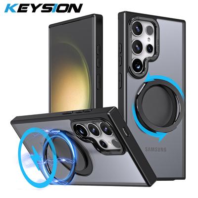 KEYSION Matte Hülle für Samsung Galaxy S24 Ultra 5G S24+ S23 FE 360° drehbarer Magnetring Transparente Telefonabdeckung