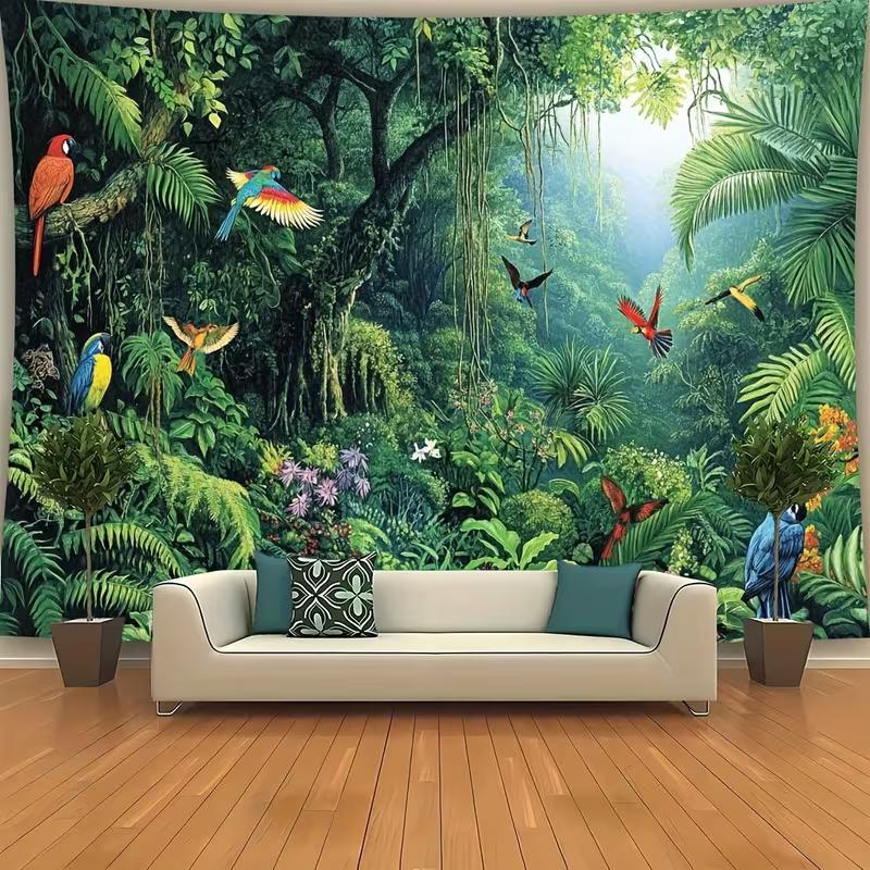 

2D Rainforest Parrot Backdrop Cloth Tropical Green Forest Photography Background 47.2x31.5inch/120*80cm
