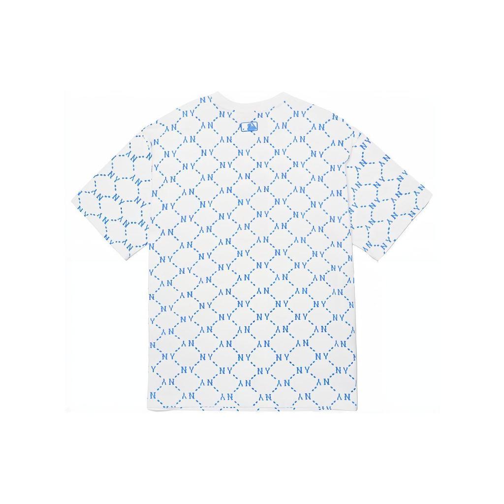 MLB New York Yankees Letter Print All Over Fitted Straight-Cut Crew Neck Short Sleeve T-Shirt Unisex Tops White 3ATSM4023-50WHS