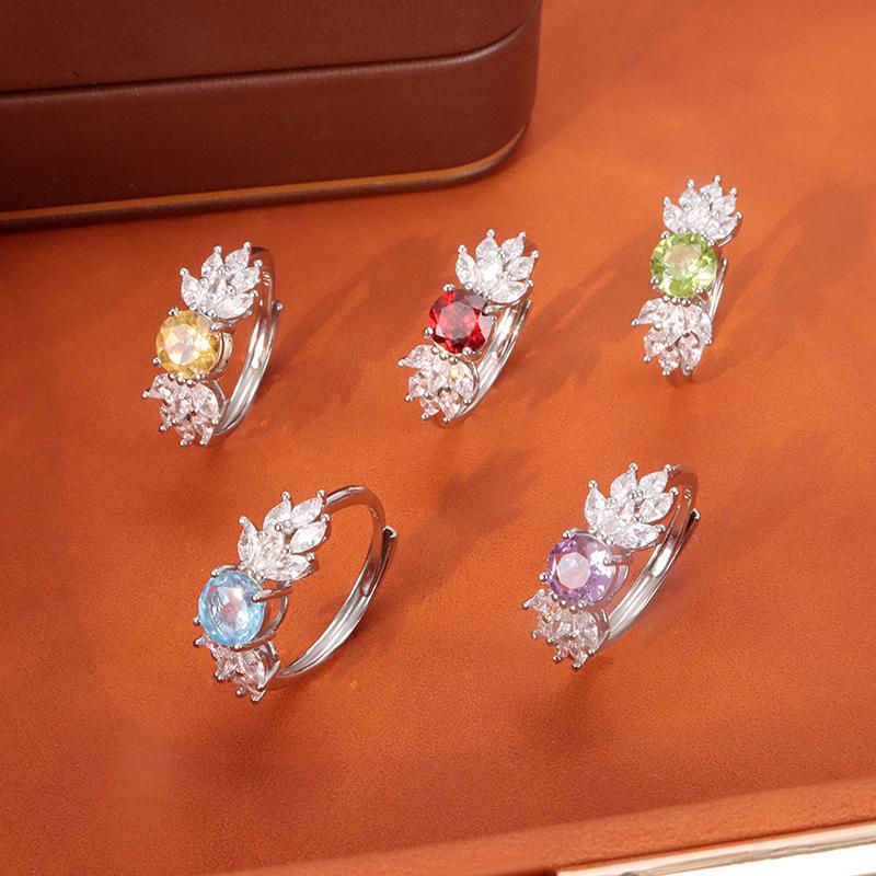 S925 Sterling Silver Ring Full Paved Natural Garnet/Olivine/Crystal Adjustable Jewelry for Women