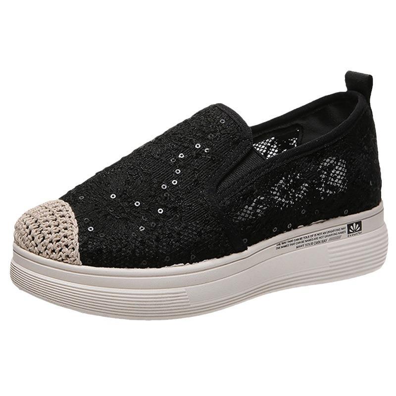 Женская летняя обувь рыбака женская обувь новая универсальная летняя толстая подошва увеличивающая рост сетчатая дышащая парусиновая ленивая на одном педале