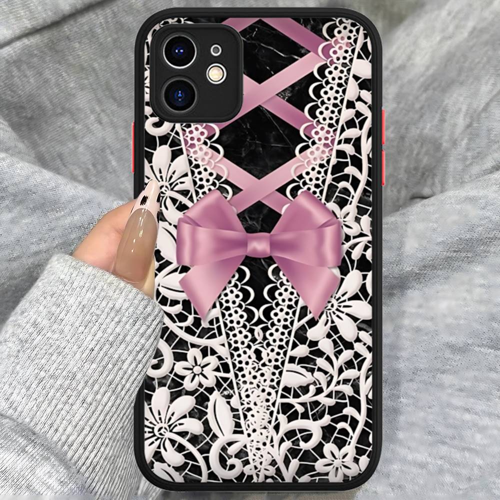 Lace Pattern Phone Cases For IPhone 16 15 14 Plus 13 12 11 Pro Max Matte Oft Bumper Phone Cover