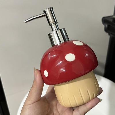 European Style Red Mushroom Lotion Bottle Ceramic Bathroom Soap Liquid Container Household Shampoo Makeup Remover Storage Bottle