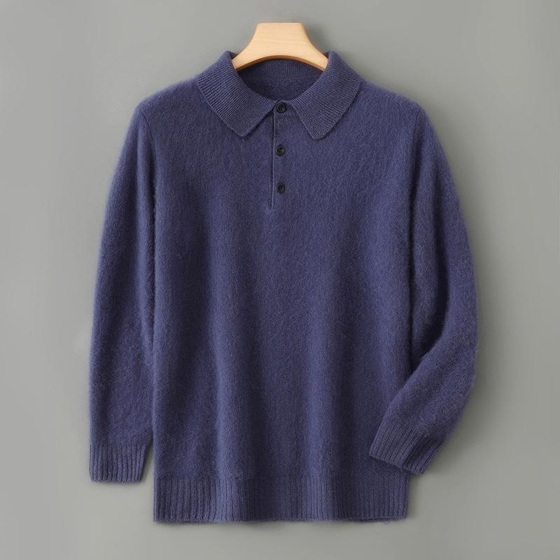 

Men s Wool Polo Neck Sweater: Solid Color, Long Sleeve, Loose Knit Pullover for Autumn and Winter Large