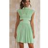 Sexy Plissee Kurzes Kleid Frauen Mode Stehkragen A-linie Cut Out Y2k Party Kleider Elegante Ärmellose Schlanke Taille Robe 25545