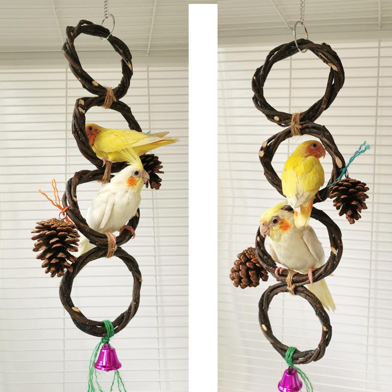 Papageienringe, Vogel-Apfelzweige, Handgeflochtene Ringe, Vogel-Schaukelspielzeug, Nagmaterial für Haustier-Papageienkäfige