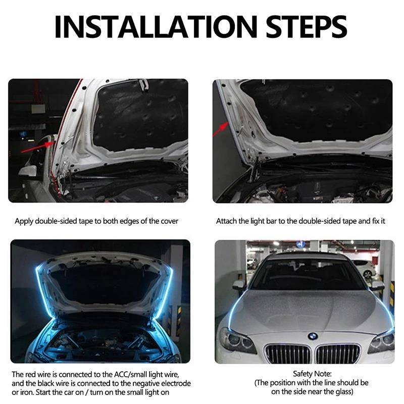 150cm LED Daytime Running Light Scan Starting Car Hood Decorative Lights DRL Auto Engine Hood Guide Decorative Ambient Lamp 12V Dome Lights 6