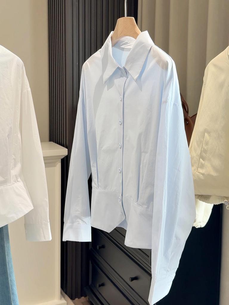 Spring 2026 Women's Slim-Waisted Lapel Long-Sleeve Shirt - Stylish and Elegant Short Commuter Top