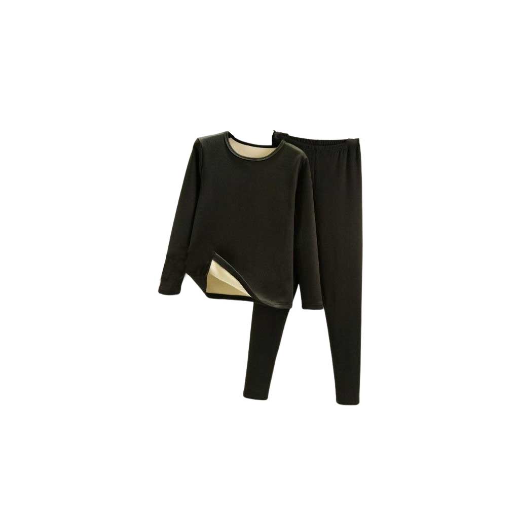 

Women Thermal Underwear Set Winter Warm Cold Weather Comfortable Velvet Long Johns Suit Full Sleeve Round Neck Sleepwear black 2xl
