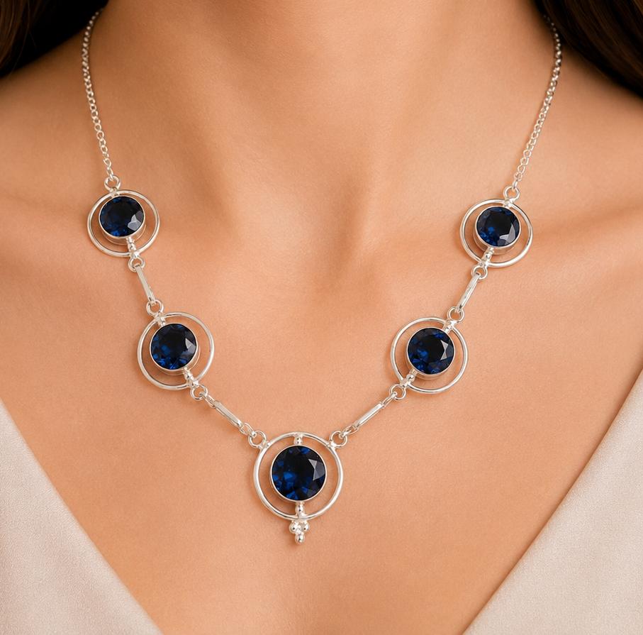 Серебряное колье с лондонским голубым топазом, колье из серебра 925 пробы с голубым топазом, украшение с камнем-талисманом декабря RN-2-11