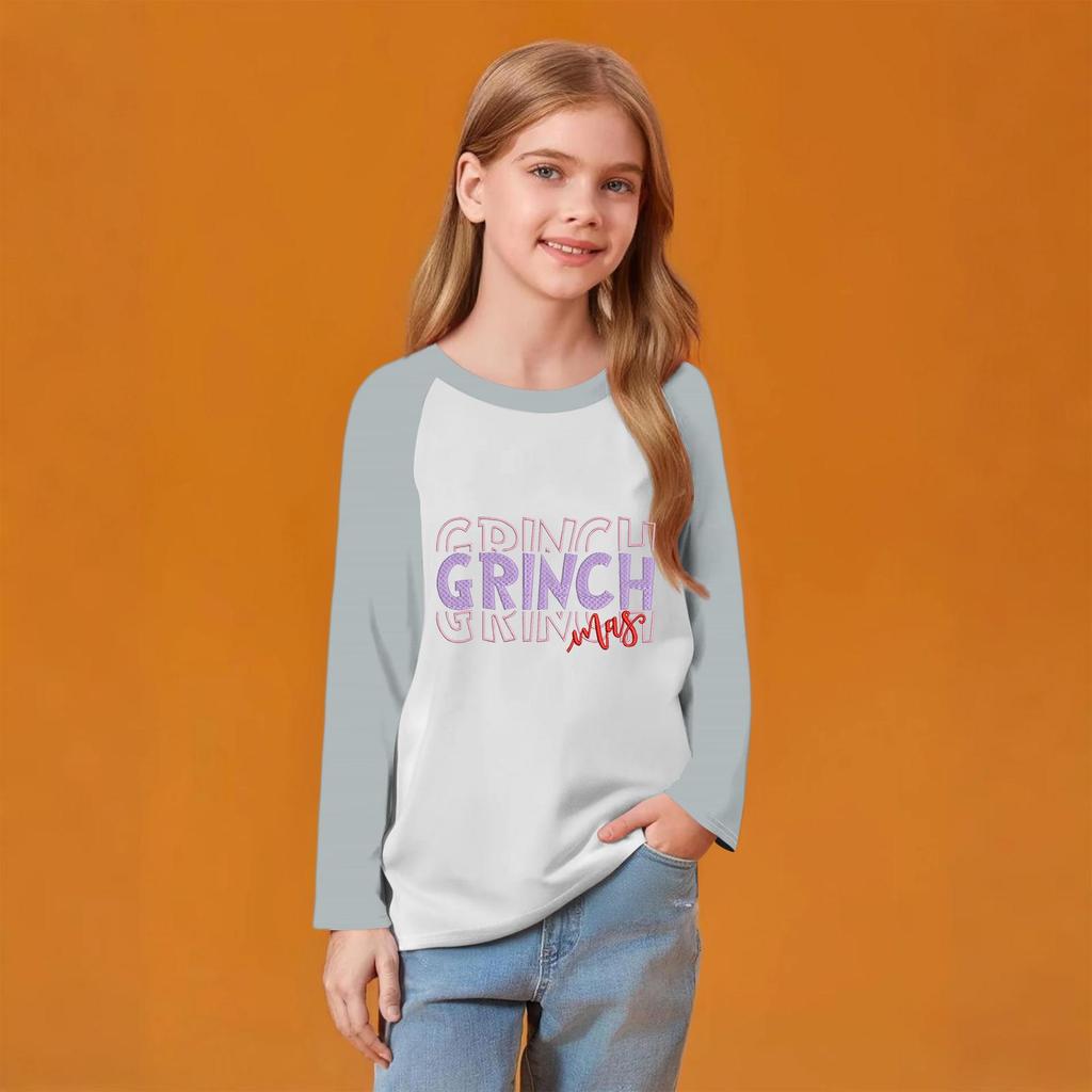 Kids' Fashionable Comfortable Christmas Print Neck Pullover Long Sleeve Top