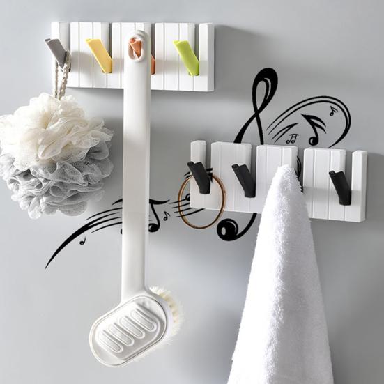 Piano Keys Wall Hooks Wall Mounted Organzier with 4 Hooks Adhesive Piano Design Entryway Hooks for Keys Hats Umbrellas Clothes Bathroom Kitchen