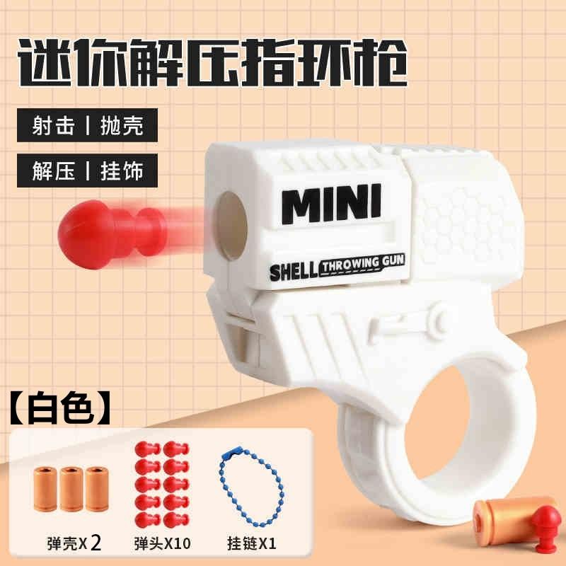 Mini Shell Throwing Gun Toy Ring with 2 Shells and 10 Soft Projectiles for Stress Relief and Fidgeting Accessories