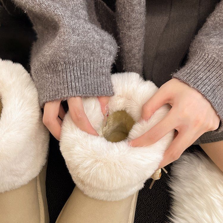 Fashion Bow Fluffy Snow Boots Women's 2025 Autumn and Winter New Internet Celebrity Explosion Women's Platform Short Boots