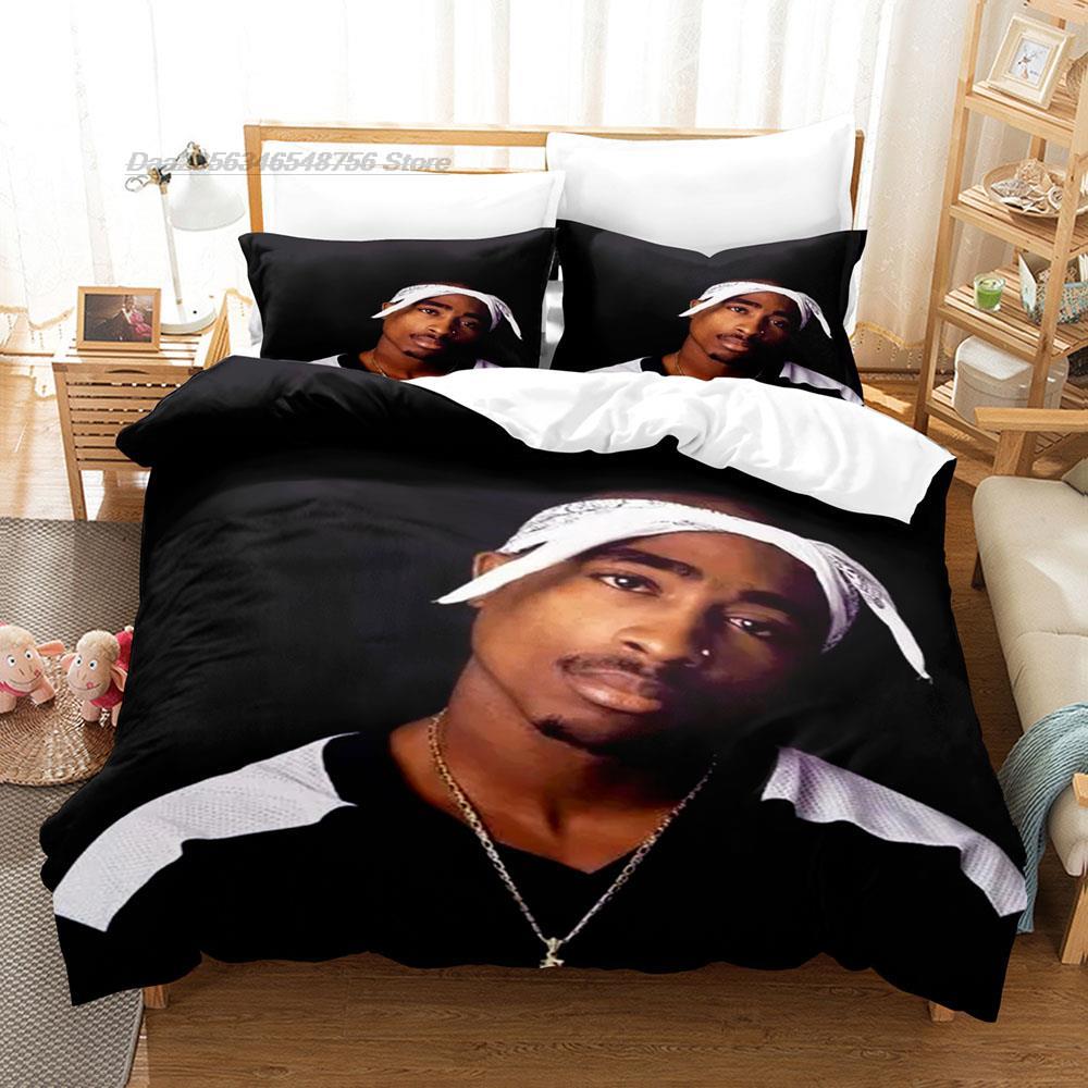 2 PAC Bettwäsche Set Einzelbett Twin Voll Queen King-Size Maße Maße Bettwäsche Set Erwachsener Kind Schlafzimmer Bettbezug Sets Druck Tupac Amaru Shakur