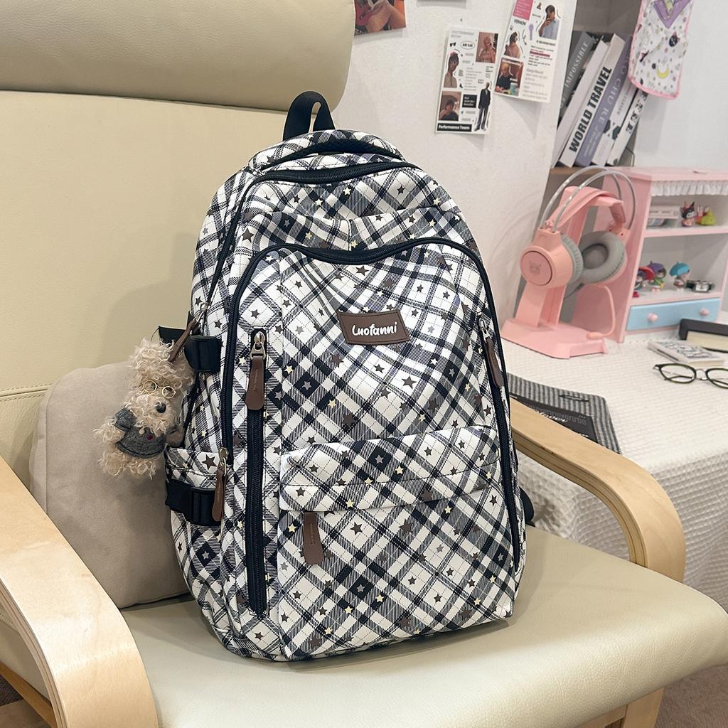 Schoolbag fashionable large-capacity backpack new casual plaid simple backpack junior high school students class commuting schoolbag