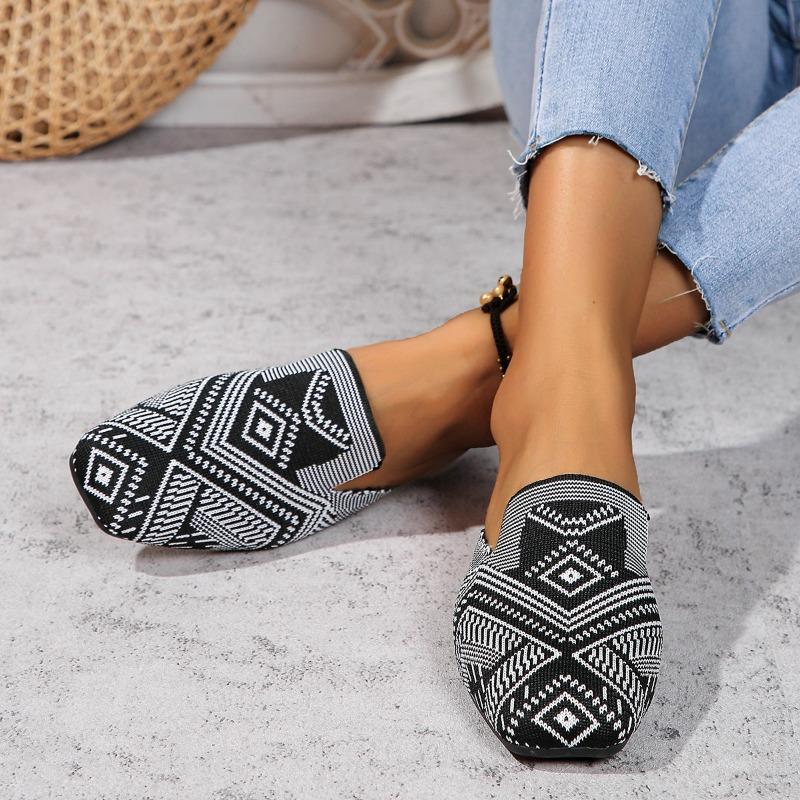 Fashion New Style Fashion Striped Loafers Shoe Women Summer Slip-on Breathable Knitting Flats Woman Comfort Non-slip Soft Bottom Sandals