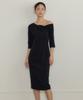 Lucirju One-Shoulder Ribbon Drape Dress (Black)