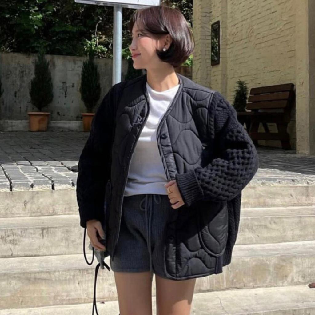 DIMANAF 2025 Winter Women Sweaters Patchwork Wadded Buttons Coat Knitting Jacket Fake Two-Piece Loose Sweater