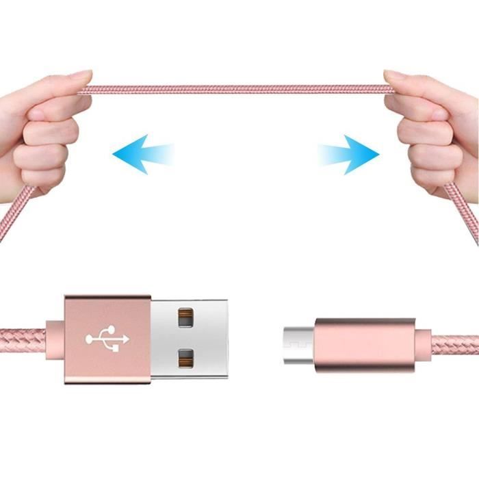 Câble Micro USB - Nylon Rose - Lot de 3 - 2M