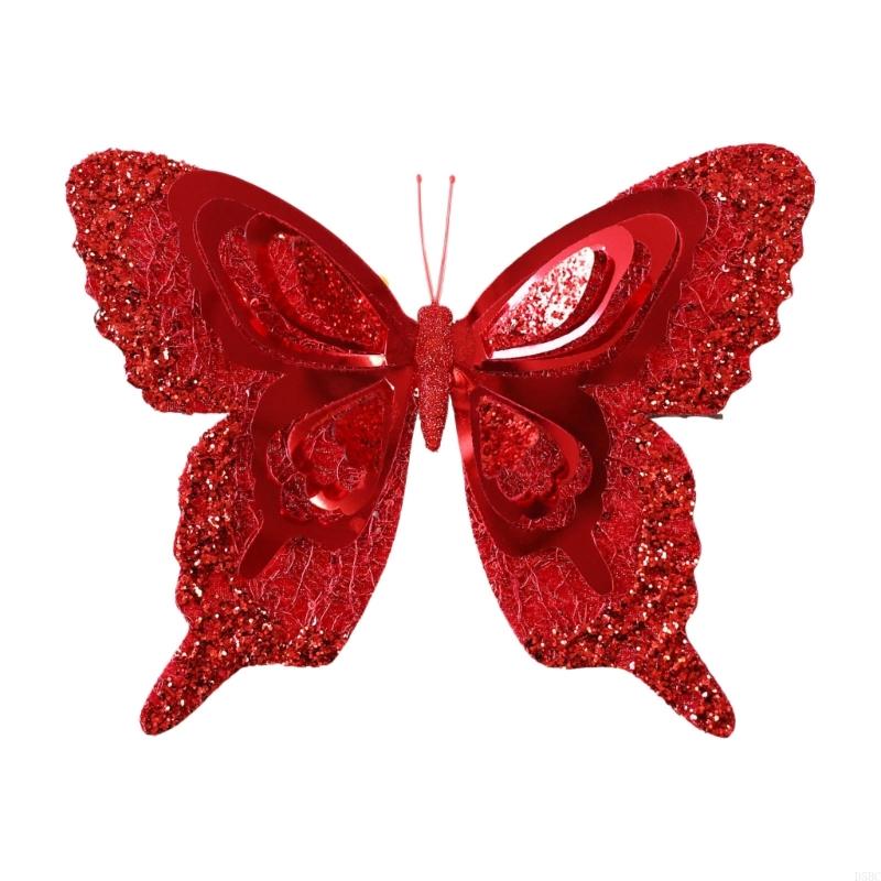 

Plastic Butterfly Holiday Ornament Shimmery Sequins Christmas Decoration 25cm червоний