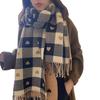 Love Plaid Long Beard Tassel Shawl Autumn and Winter Versatile Imitation Cashmere Scarf Women's Korean Style Scarf
